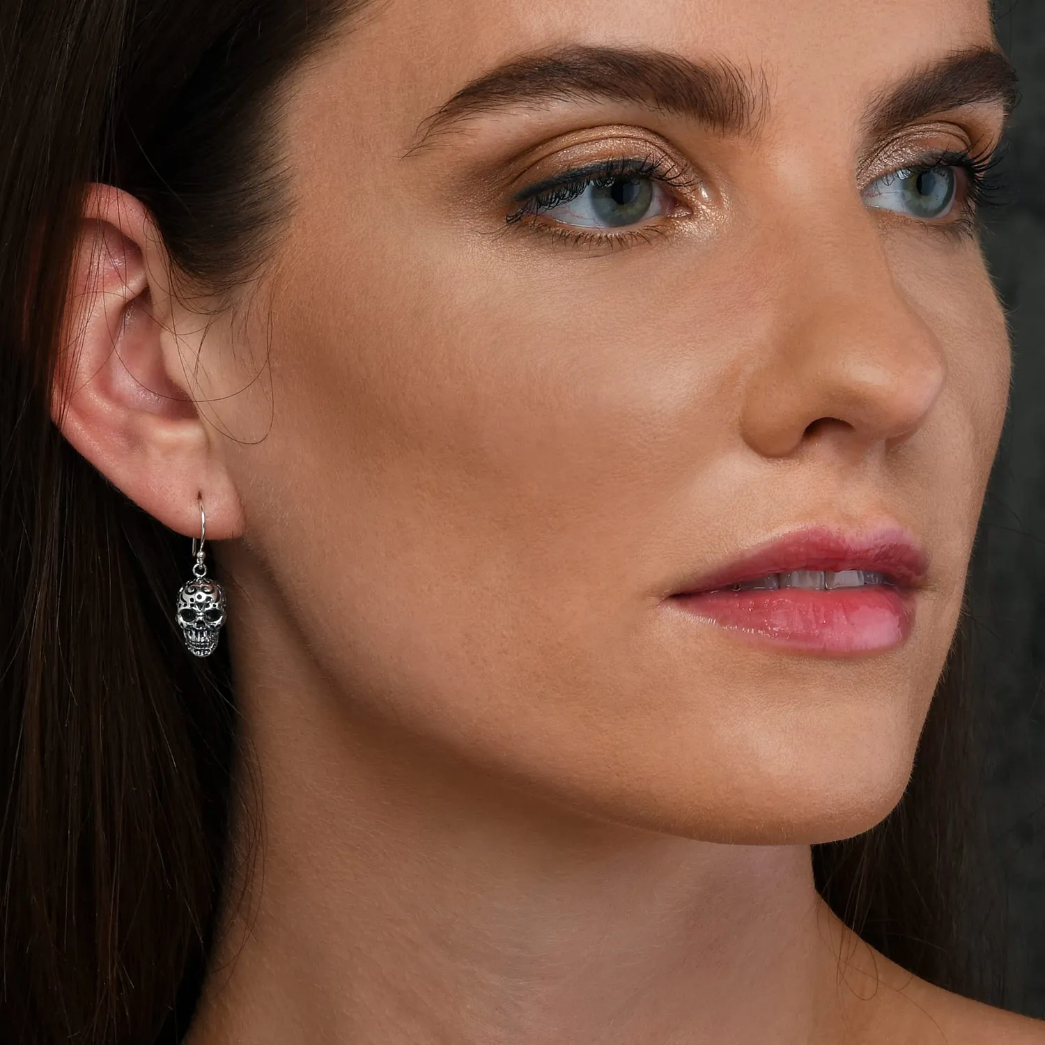 Diamond Treats Orecchini Pendenti Teschio Argento Ossidato Gotici