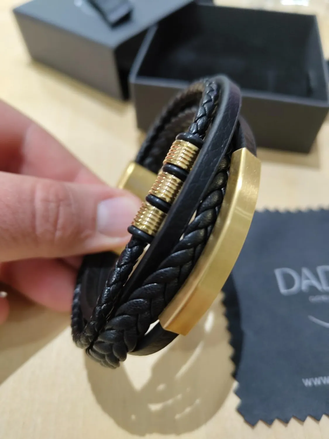 Dada Gioielli Bracciale Uomo Pelle Acciaio Oro