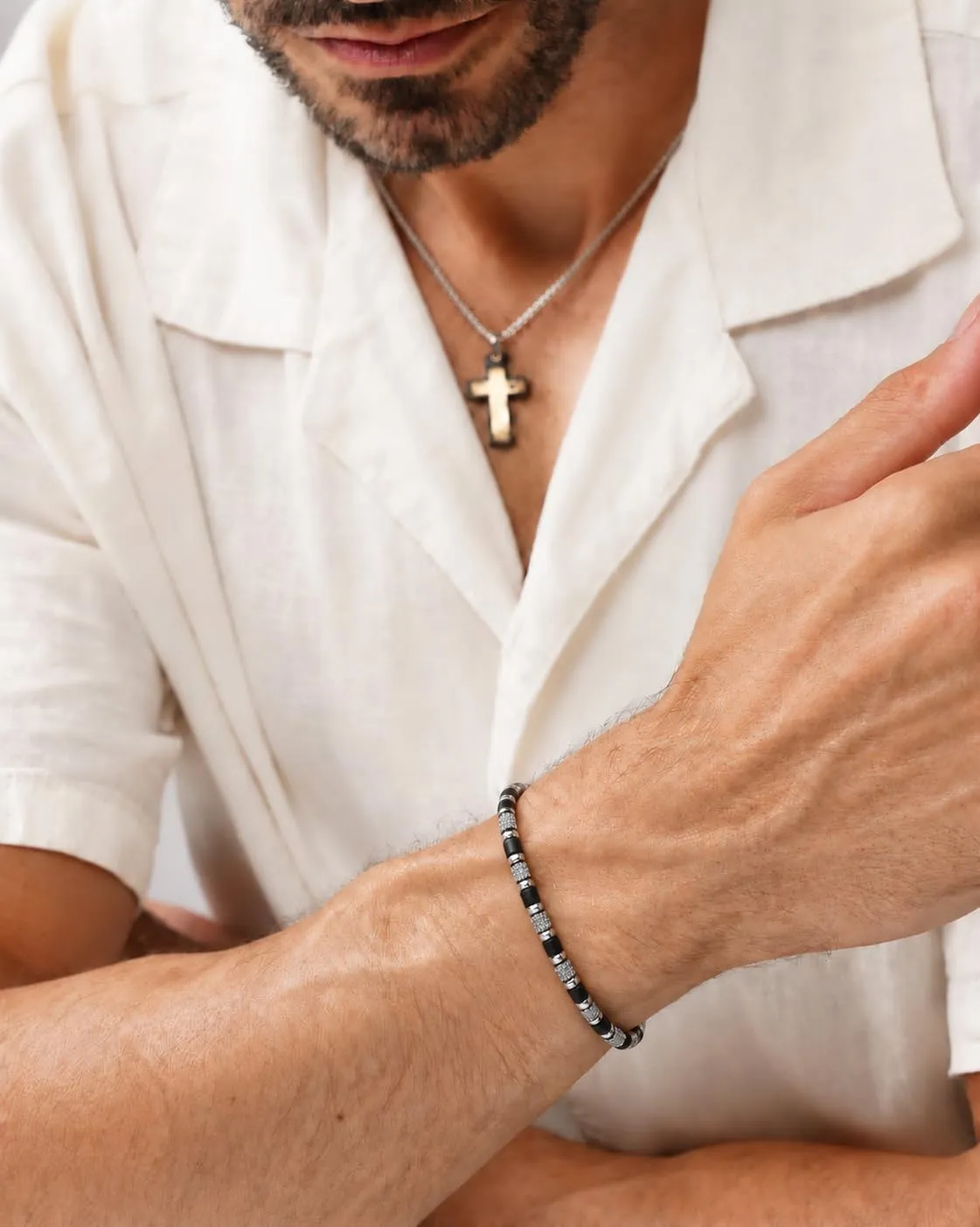 Dada Gioielli Bracciale Uomo Onice Nero Pietre Naturali Acciaio