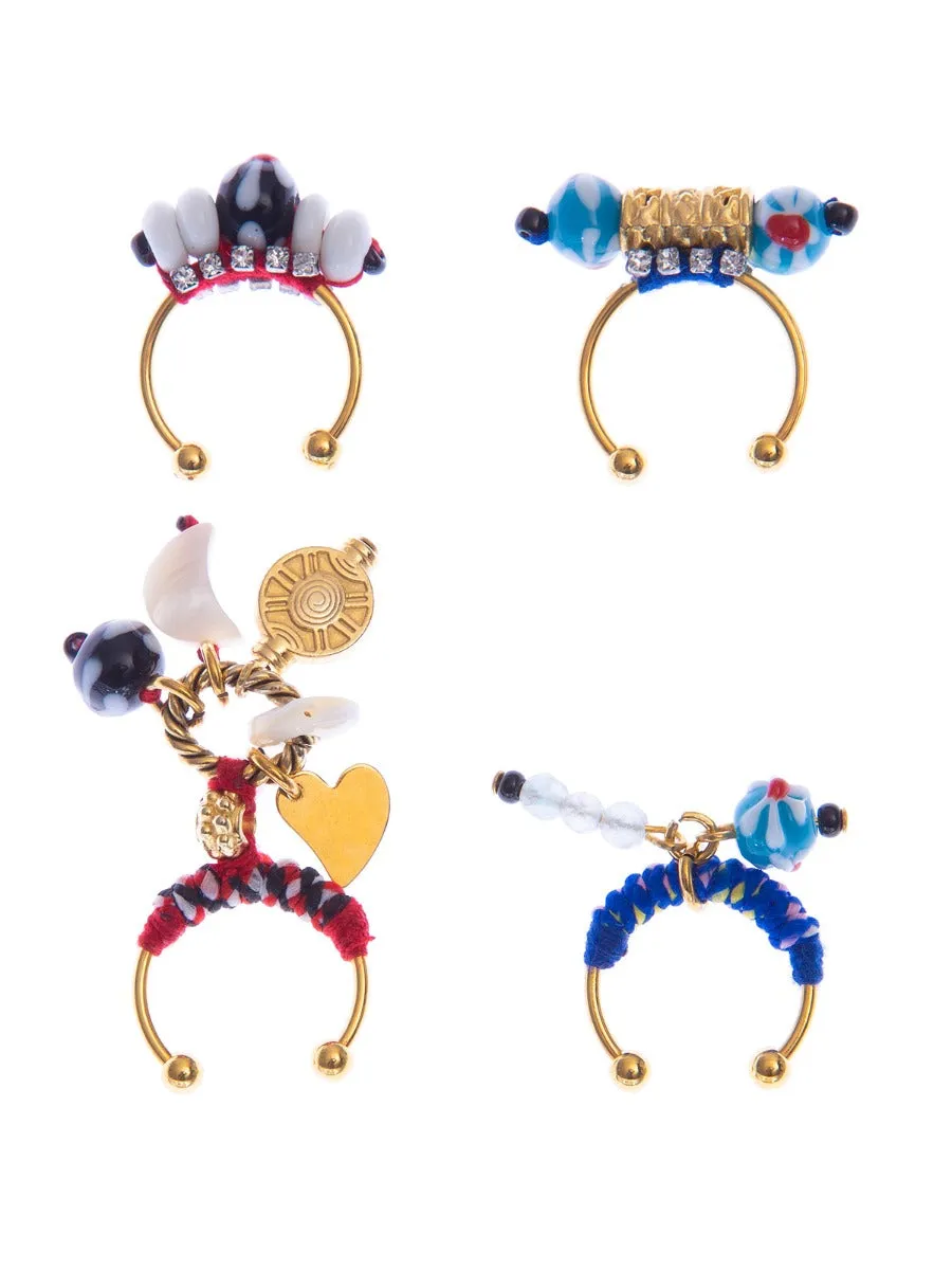 Rada Set Quattro Anelli Multicolore charms perline dipinte