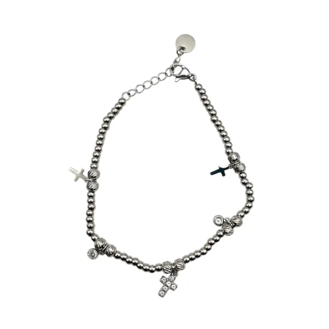 Ornamenta croci zirconi bracciale acciaio regolabile