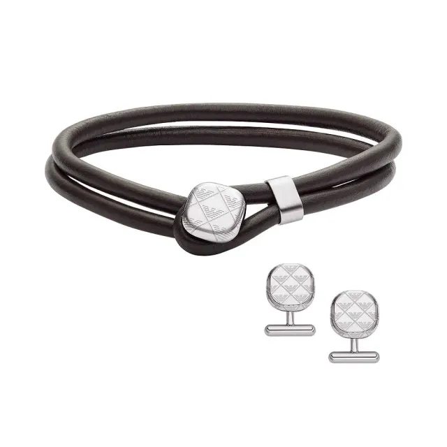 Emporio Armani EGS3151SET Set Uomo Pelle Marrone Gemelli