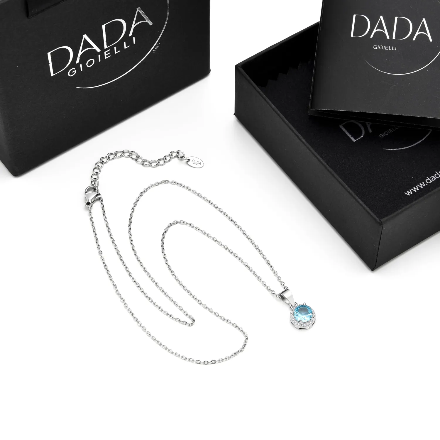 Dada Gioielli Rotondo Punto Luce Collana Azzurro Acquamarina 8mm