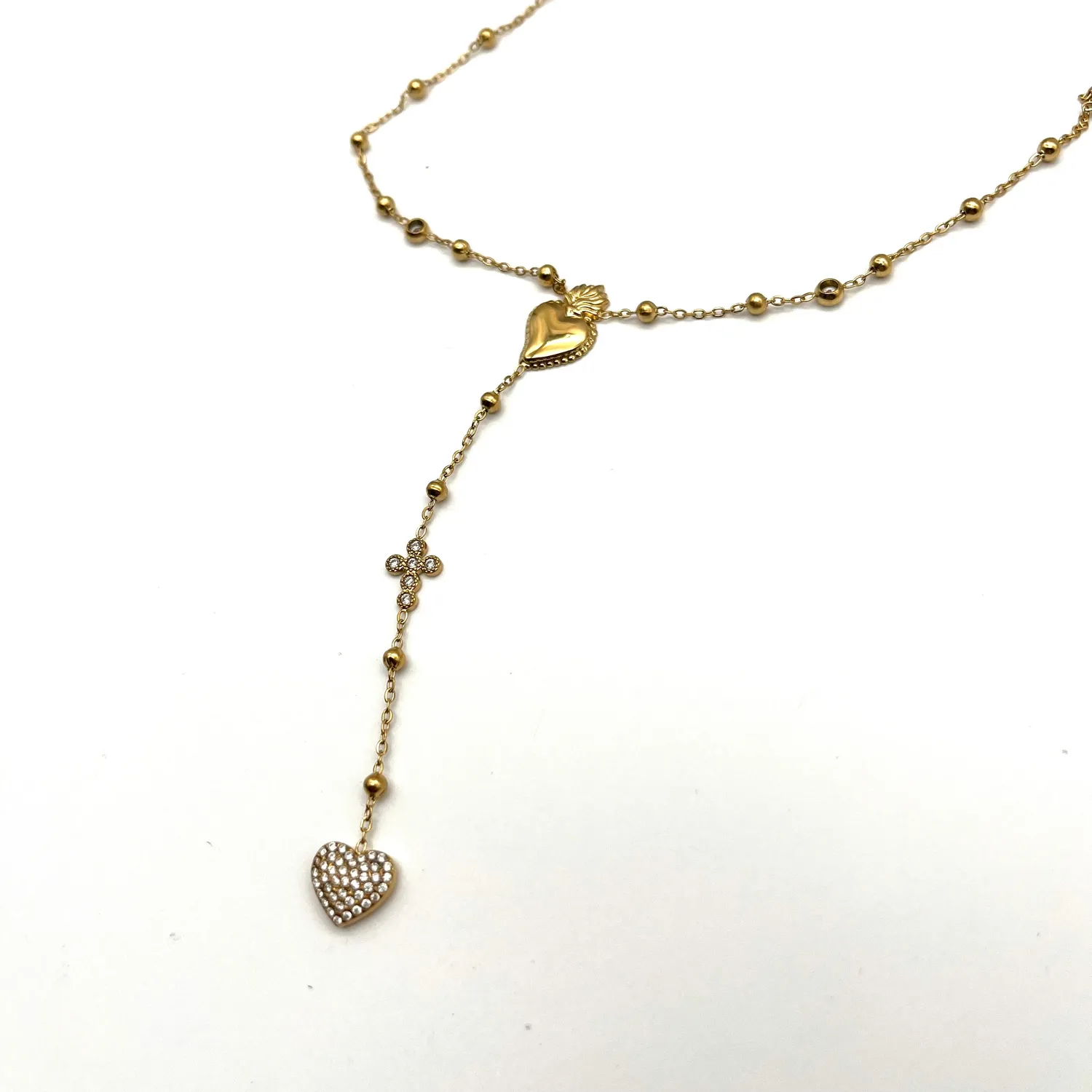 Ornamenta Sacro Cuore collana rosario acciaio oro