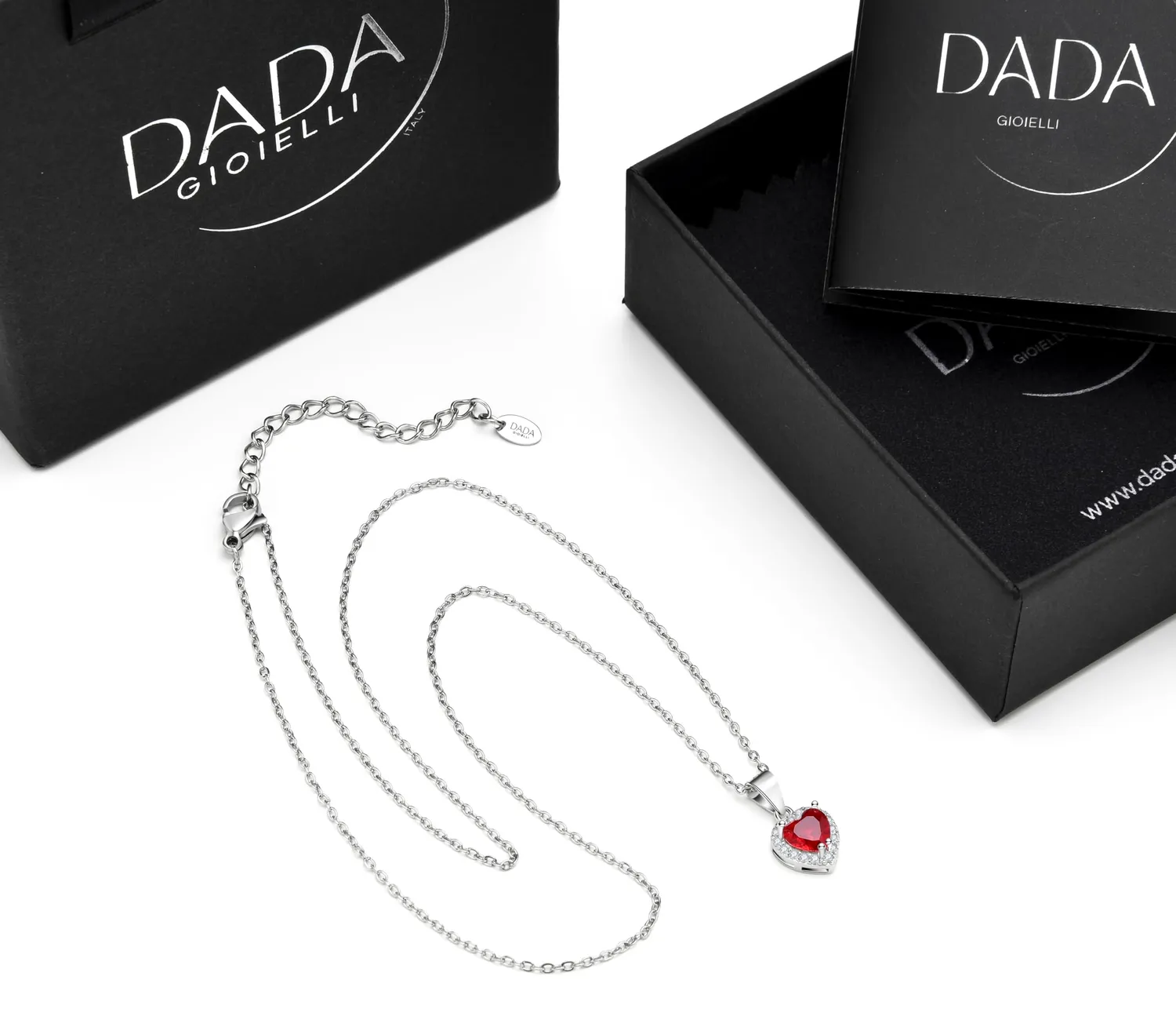 Dada Gioielli Collana Cuore 9mm Argento 925 Rosso Rubino