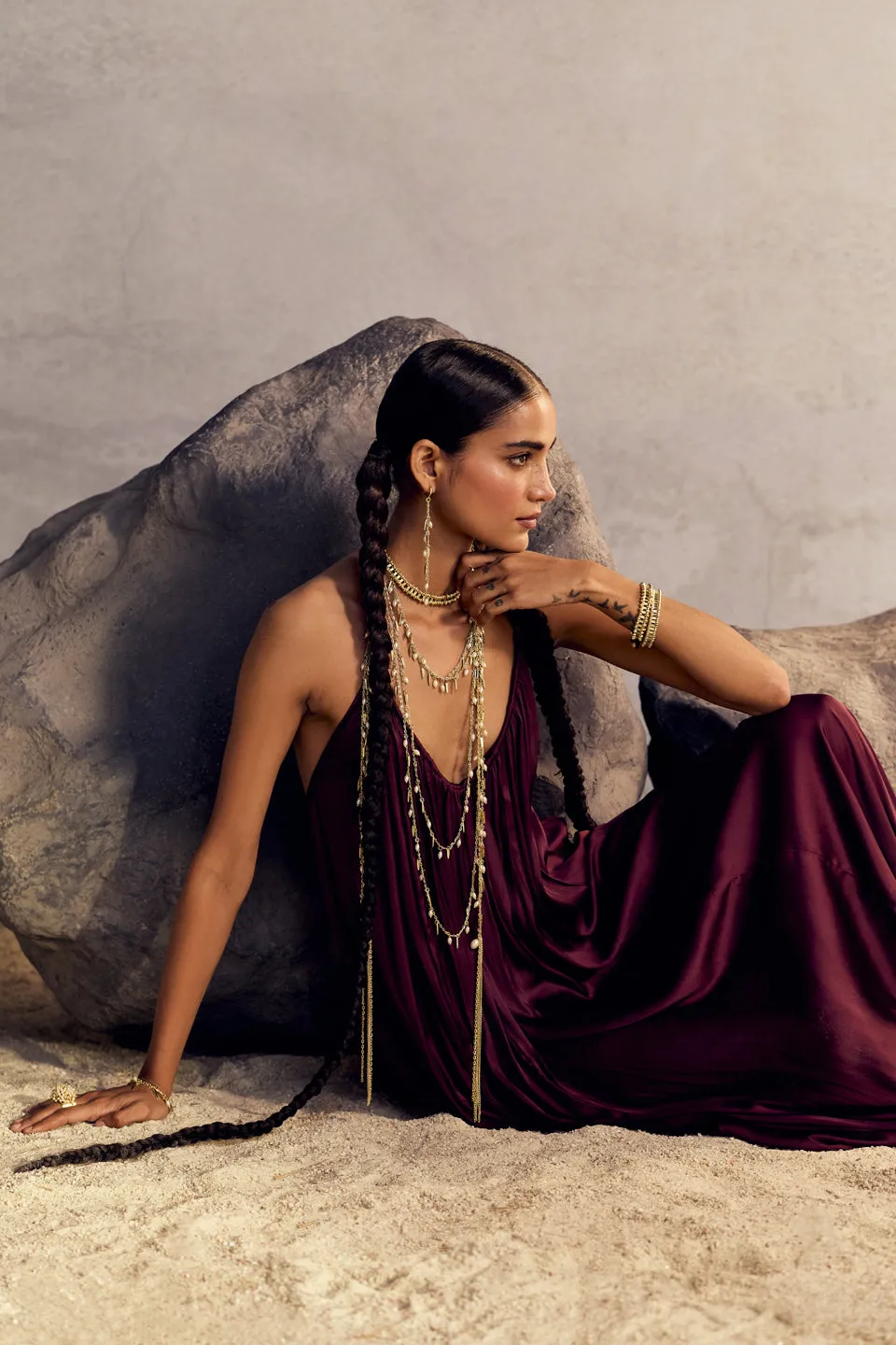 House of Tuhina Marina bracciale Moon Gold tessuto