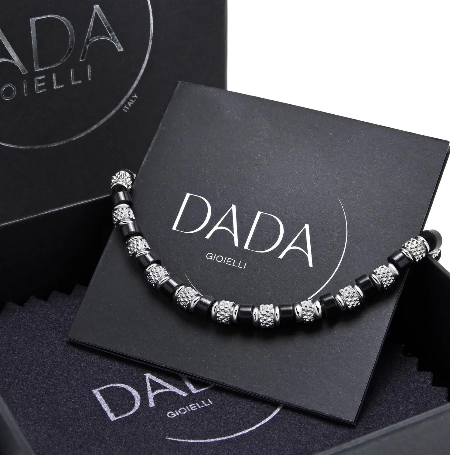 Dada Gioielli Bracciale Uomo Onice Nero Pietre Naturali Acciaio