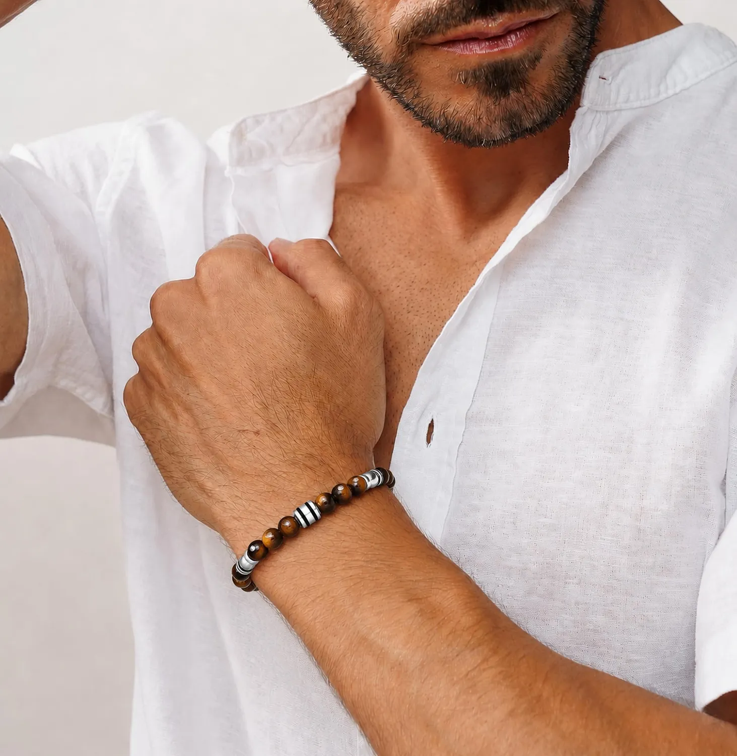 Dada Gioielli Bracciale Uomo Occhio di Tigre Pietra Naturale 6mm