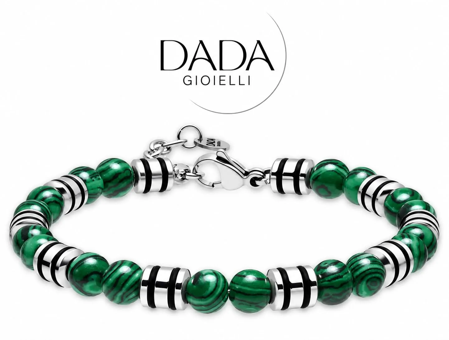 Dada Gioielli Bracciale Uomo Malachite Verde 6mm