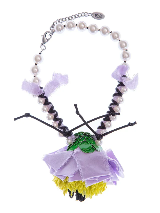 Rada Perle Collana Giallo fiore in tessuto
