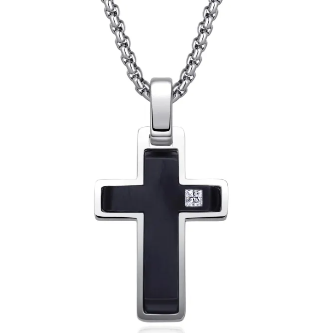 Dada Gioielli Croce Zircone Brillante Collana Nero in Acciaio