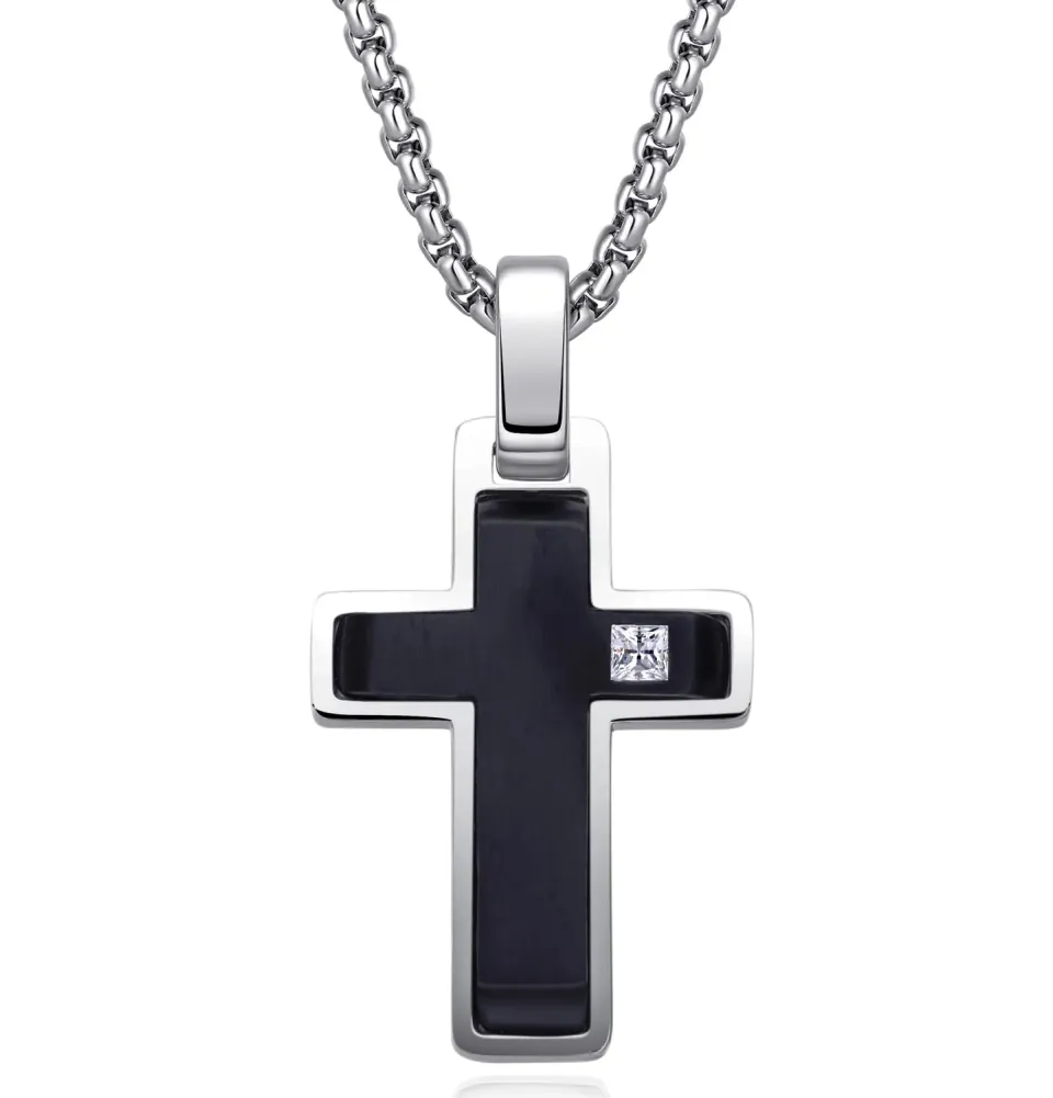 Dada Gioielli Croce Zircone Brillante Collana Nero in Acciaio