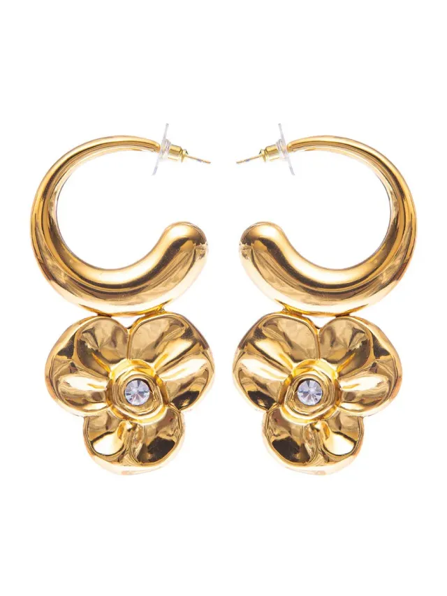 Rada Orecchini anella con fiore oro e strass