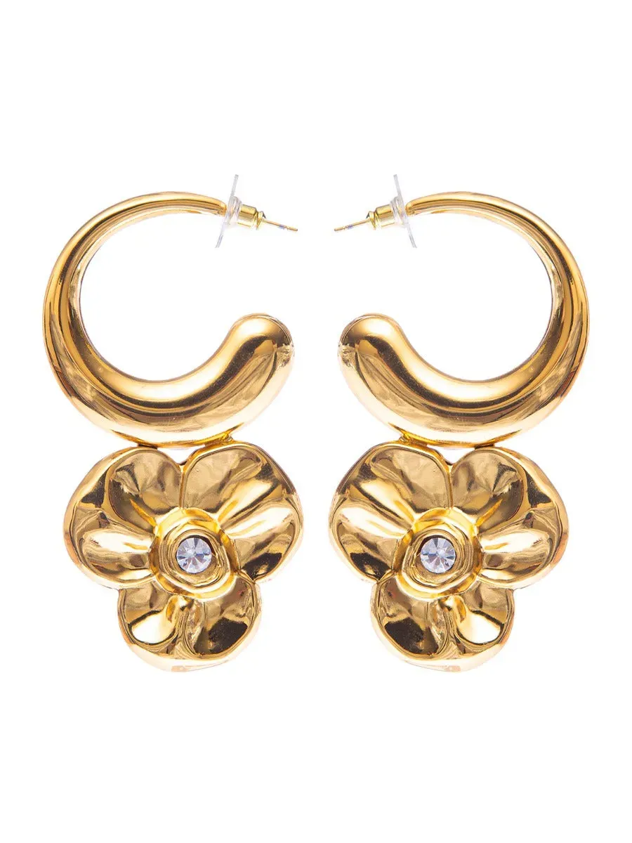 Rada Orecchini anella con fiore oro e strass