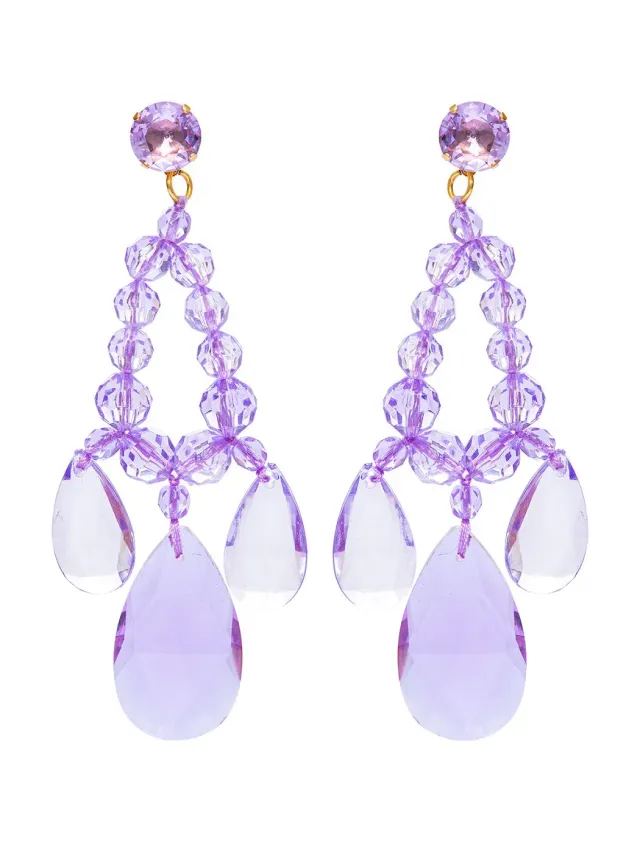 Radà Chandelier orecchini perle plexiglass lilla
