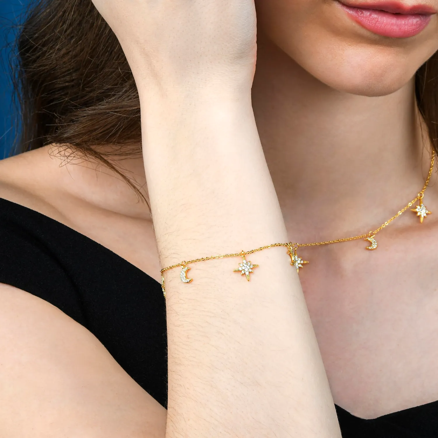 Diamond Treats Bracciale Luna Stella Argento 925 Oro Rosa