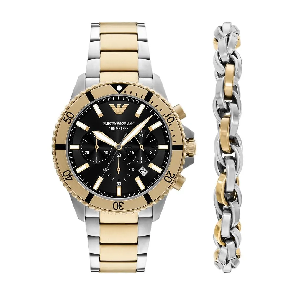 Emporio Armani cronografo uomo oro rosa verde 43 mm