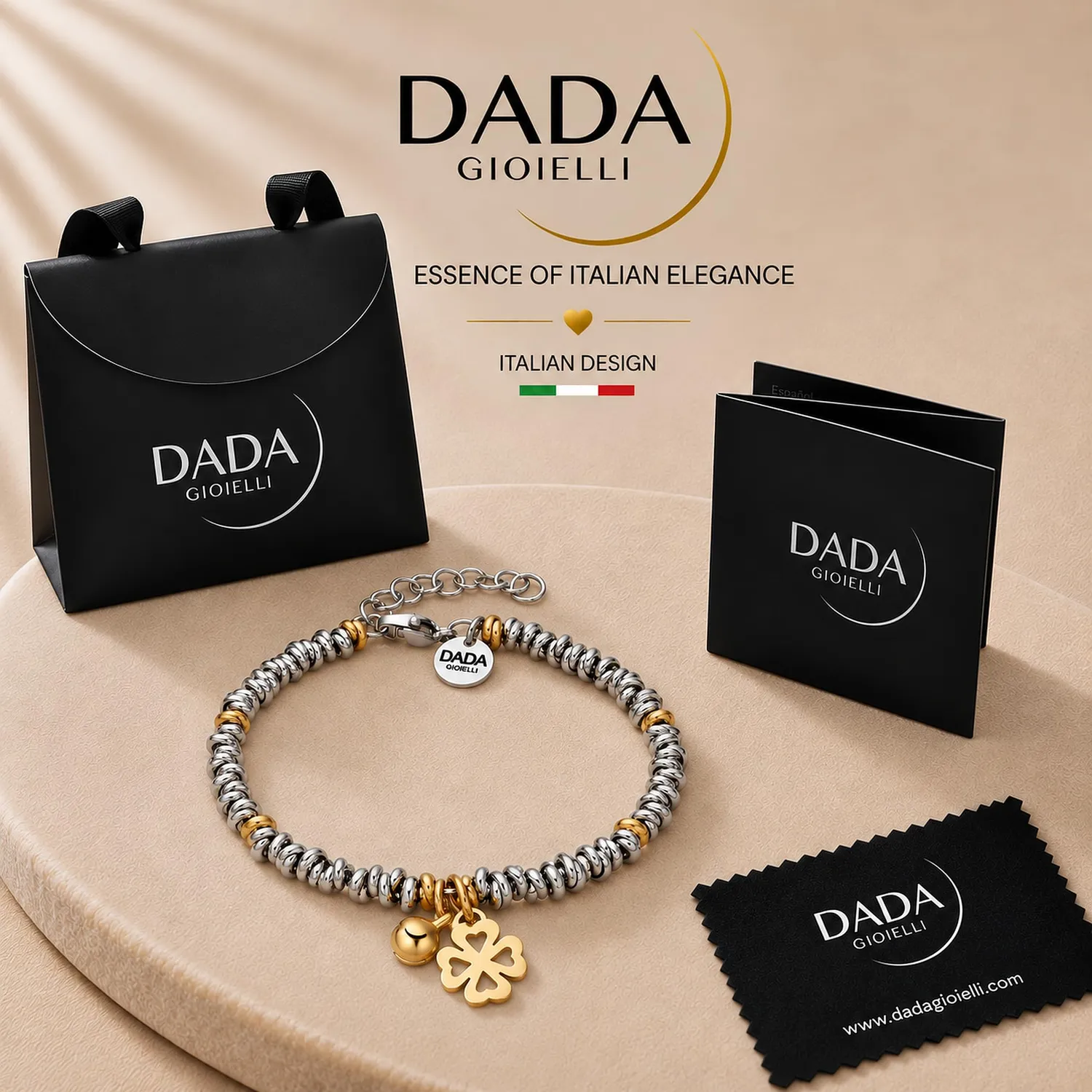 Dada Gioielli Bracciale Anelli Intrecciati Quadrifoglio Gold Acciaio