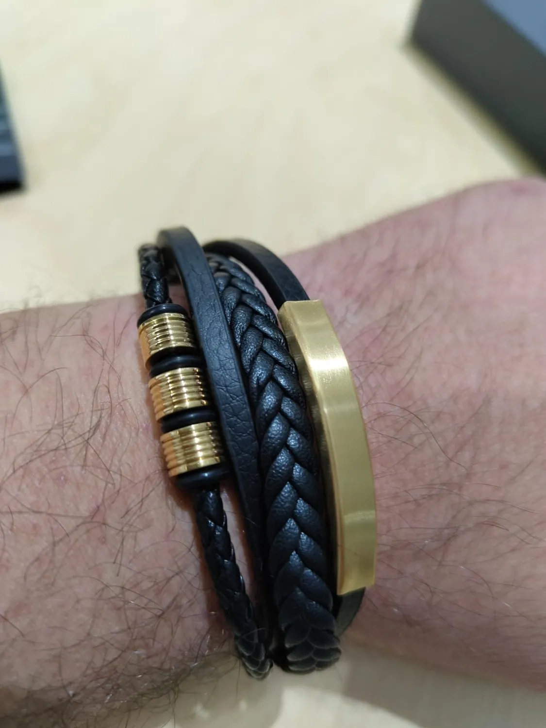 Dada Gioielli Bracciale Uomo Pelle Acciaio Oro