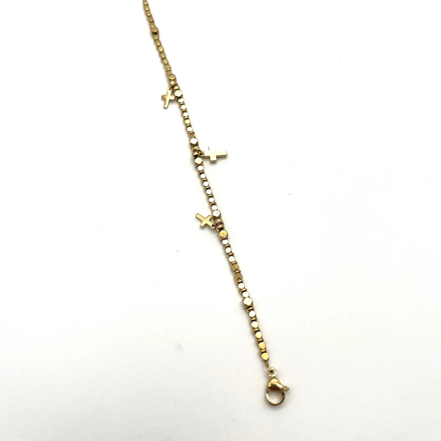 Ornamenta Croci mini charm bracciale dorato perline regolabile
