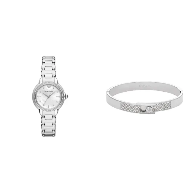 Emporio Armani Set Donna Orologio Acciaio Argento Bracciale