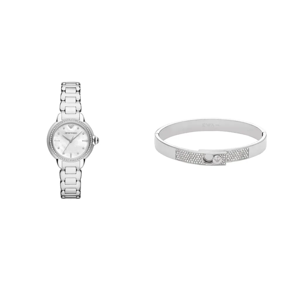 Emporio Armani Set Donna Orologio Acciaio Argento Bracciale