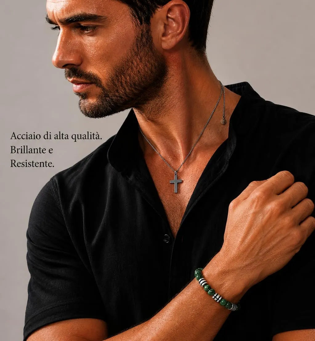 Dada Gioielli Bracciale Uomo Malachite Verde 6mm