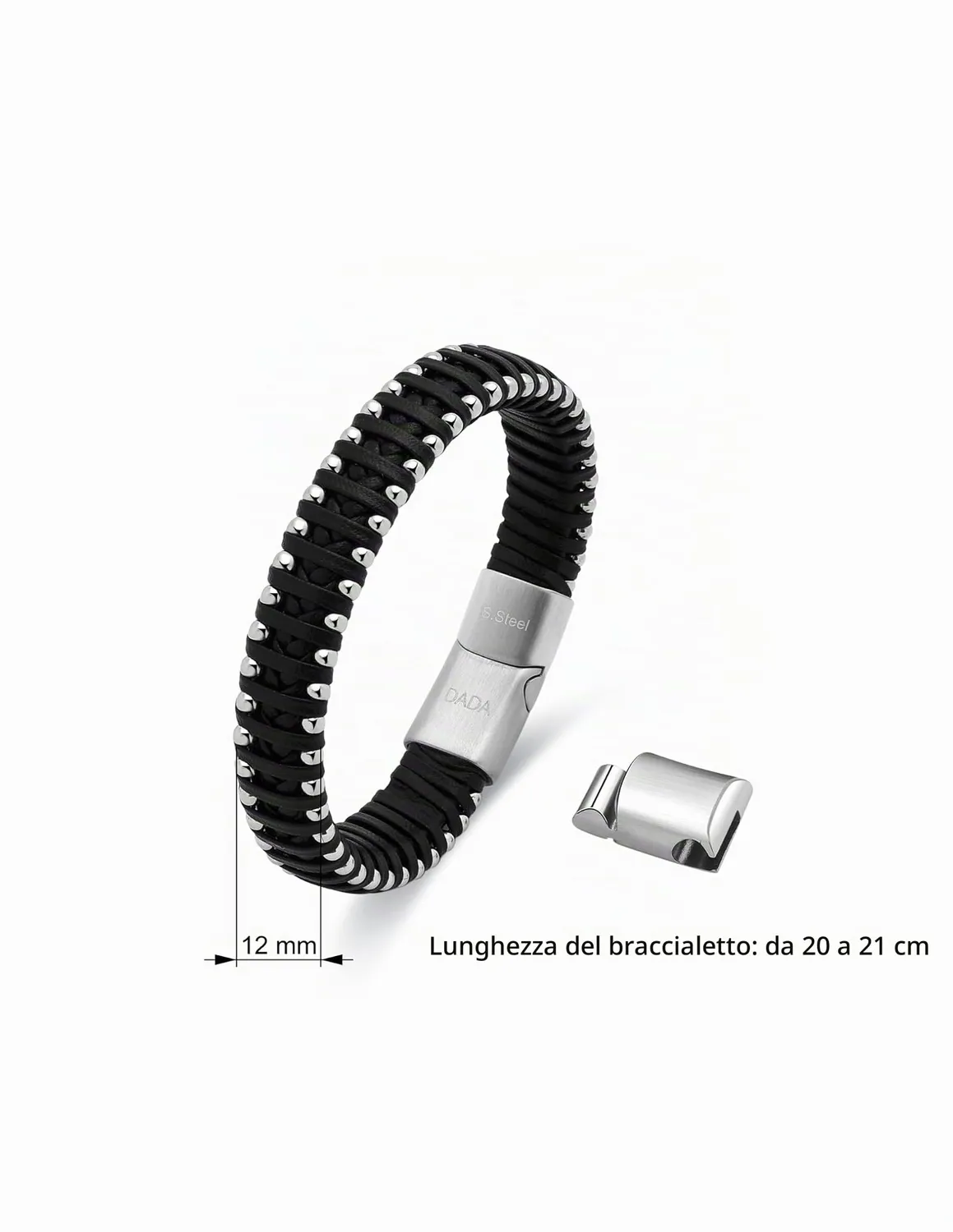 Dada Gioielli Bracciale Uomo Pelle Argento Satinato