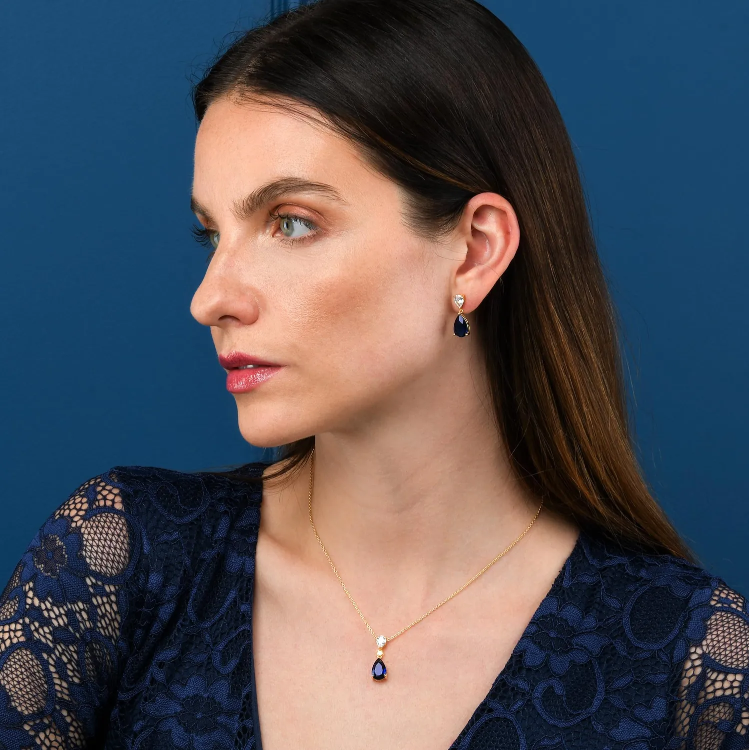 Diamond Treats Orecchini Pendenti Argento 925 Oro/Blu Zirconi