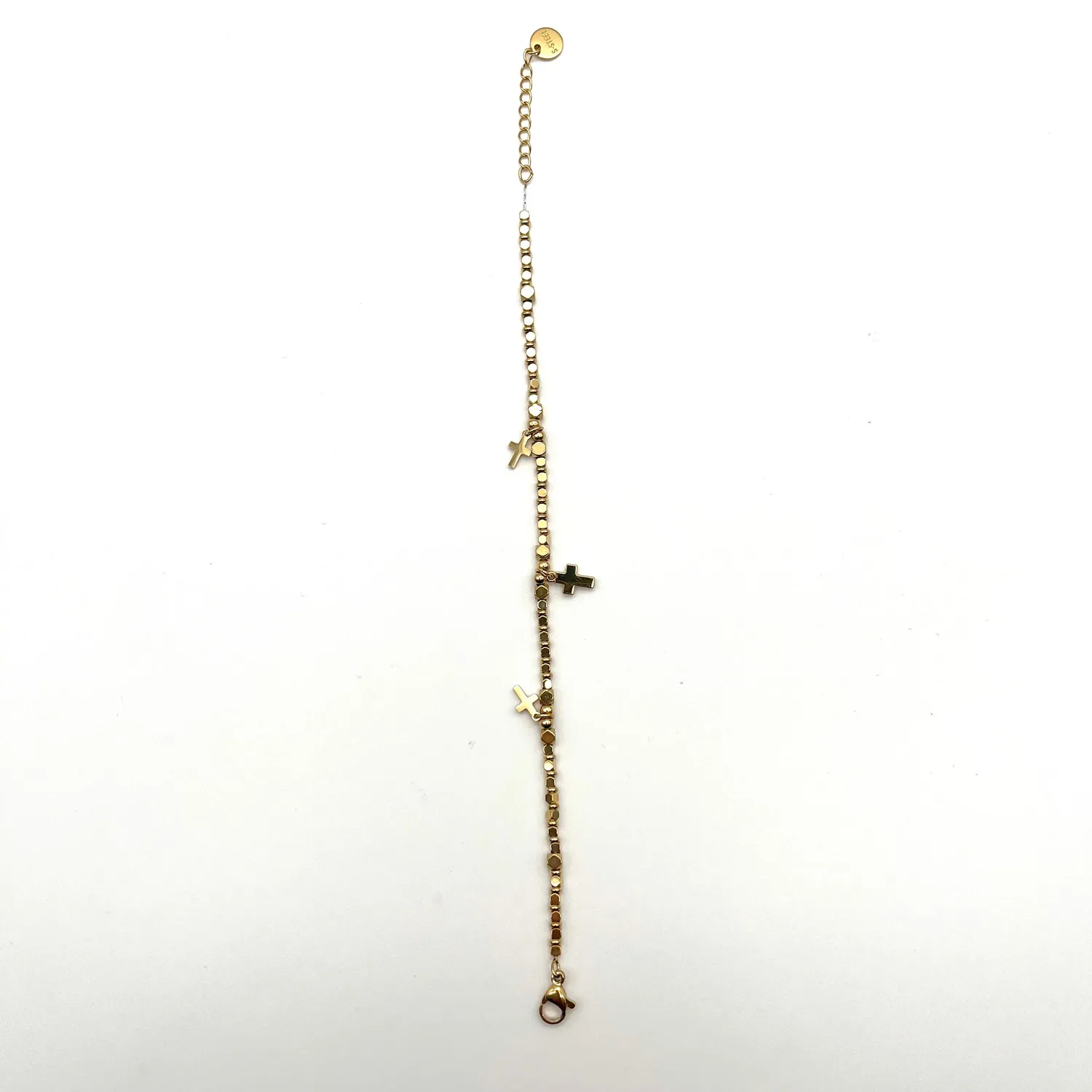 Ornamenta Croci mini charm bracciale dorato perline regolabile