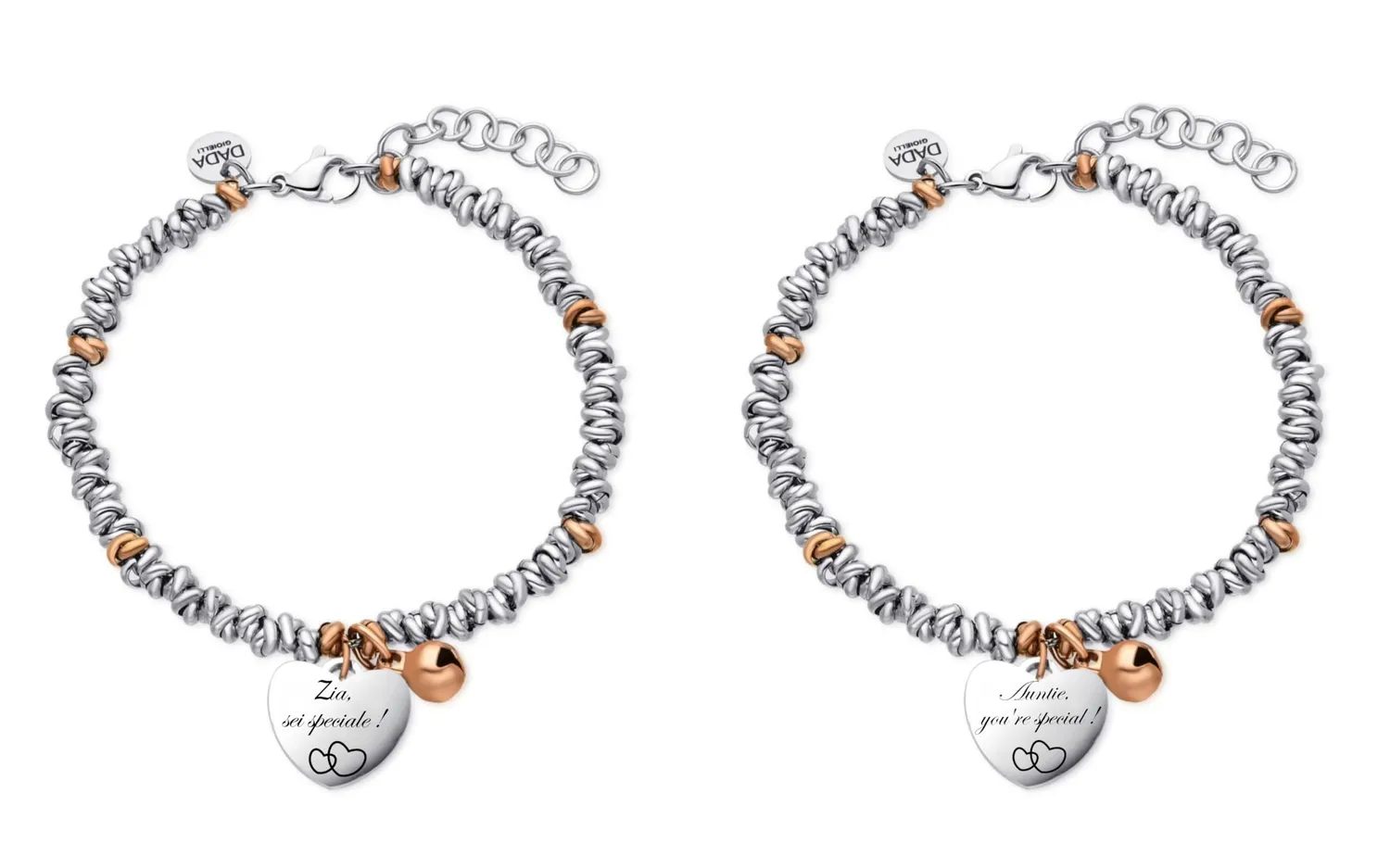 Dada Gioielli Bracciale Zia Cuore 17+3 cm Rodio Oro Rosa
