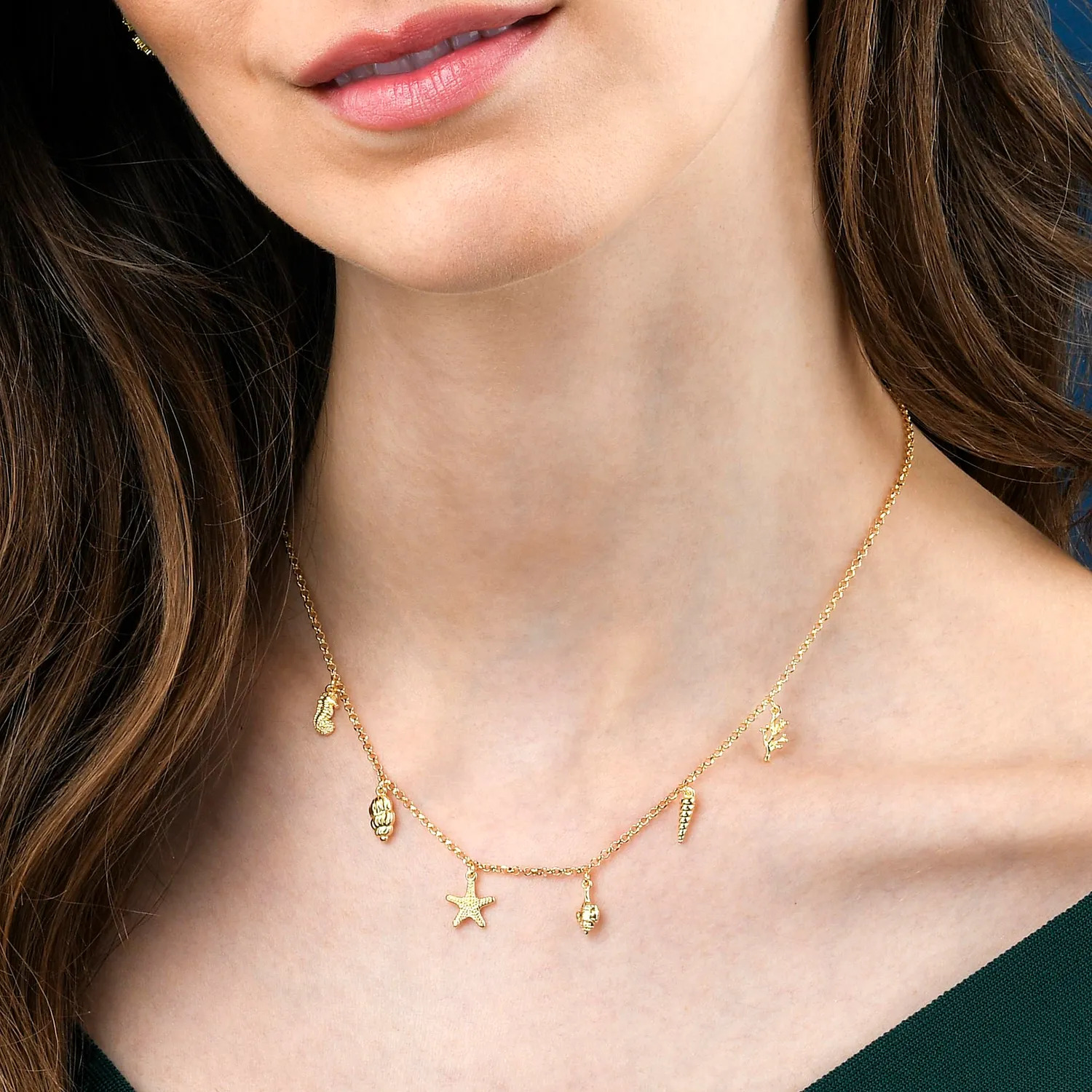 Diamond Treats collana mare argento placcato oro charm