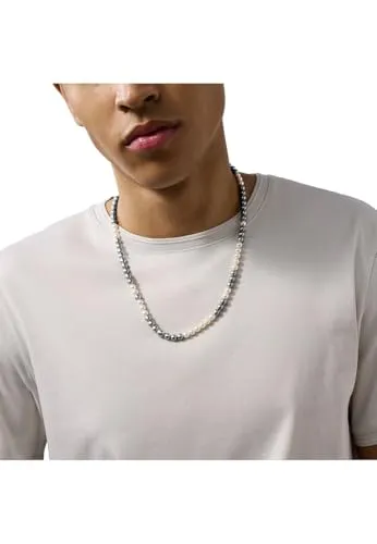 Emporio Armani Collana Uomo Perline Grigio Bianco Moschettone