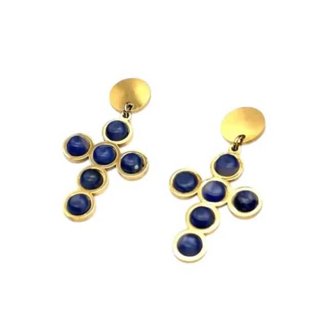 Ornamenta Croce Blu orecchini pendenti oro pietre blu