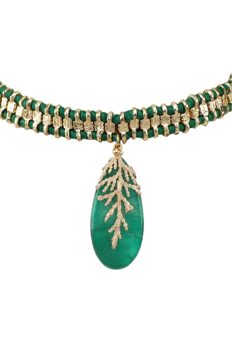 House of Tuhina Falak Leaf Stone choker verde foglia