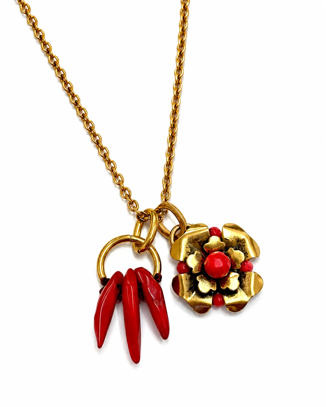 Radà Fiore e Coralli collana lunga corallo catena oro