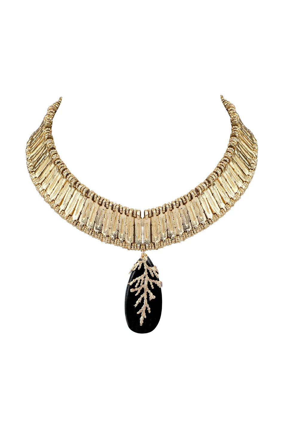 House of Tuhina Leaf Stone Qabeela choker grigio argento
