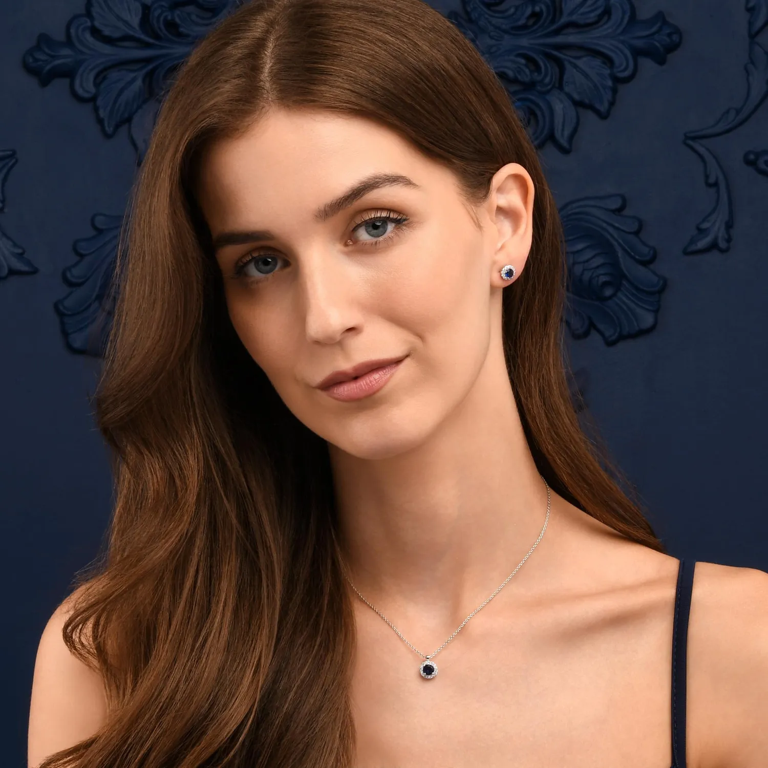 Diamond Treats Halo Collana Argento 925 Pietra Blu