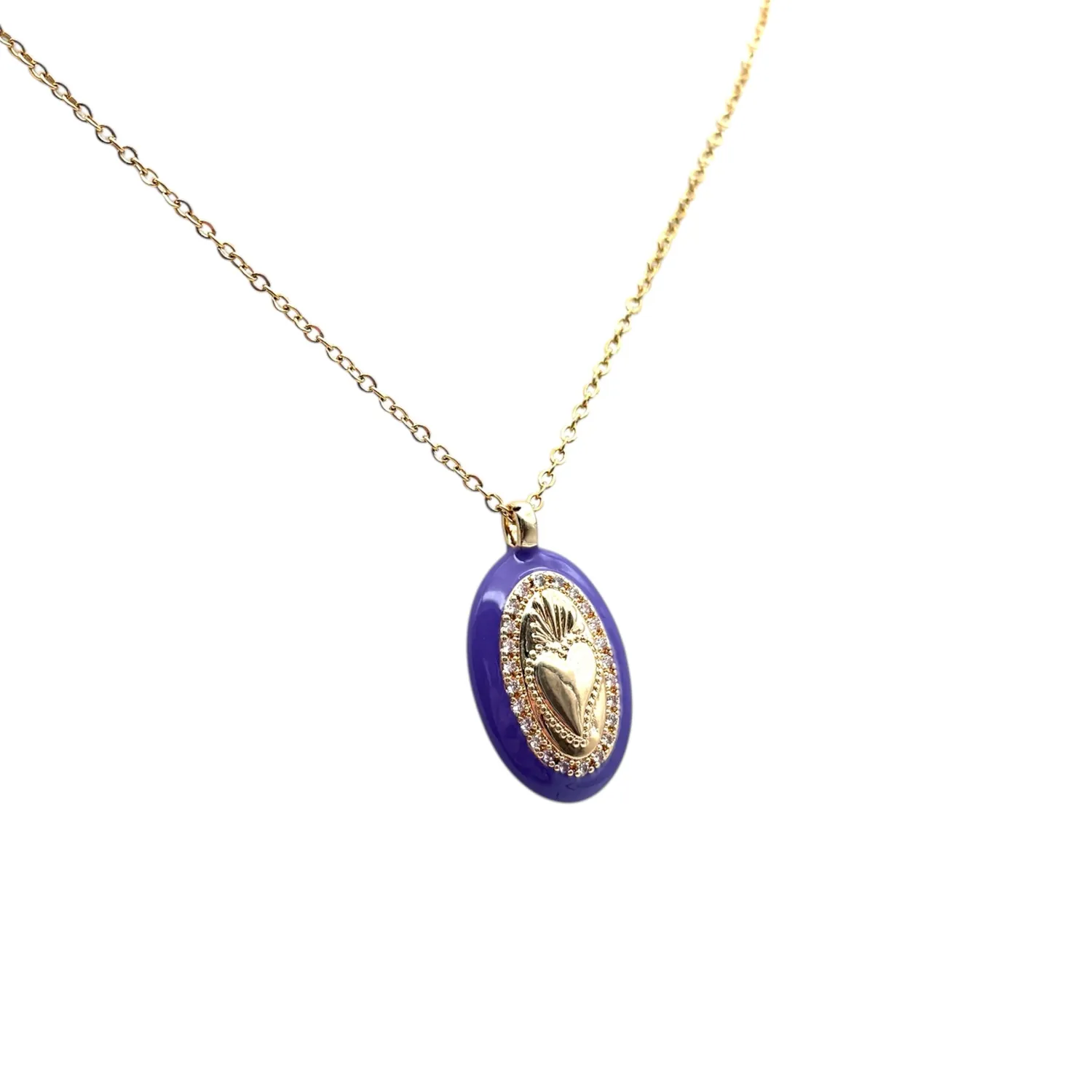 Ornamenta Sacro Cuore viola collana acciaio dorato