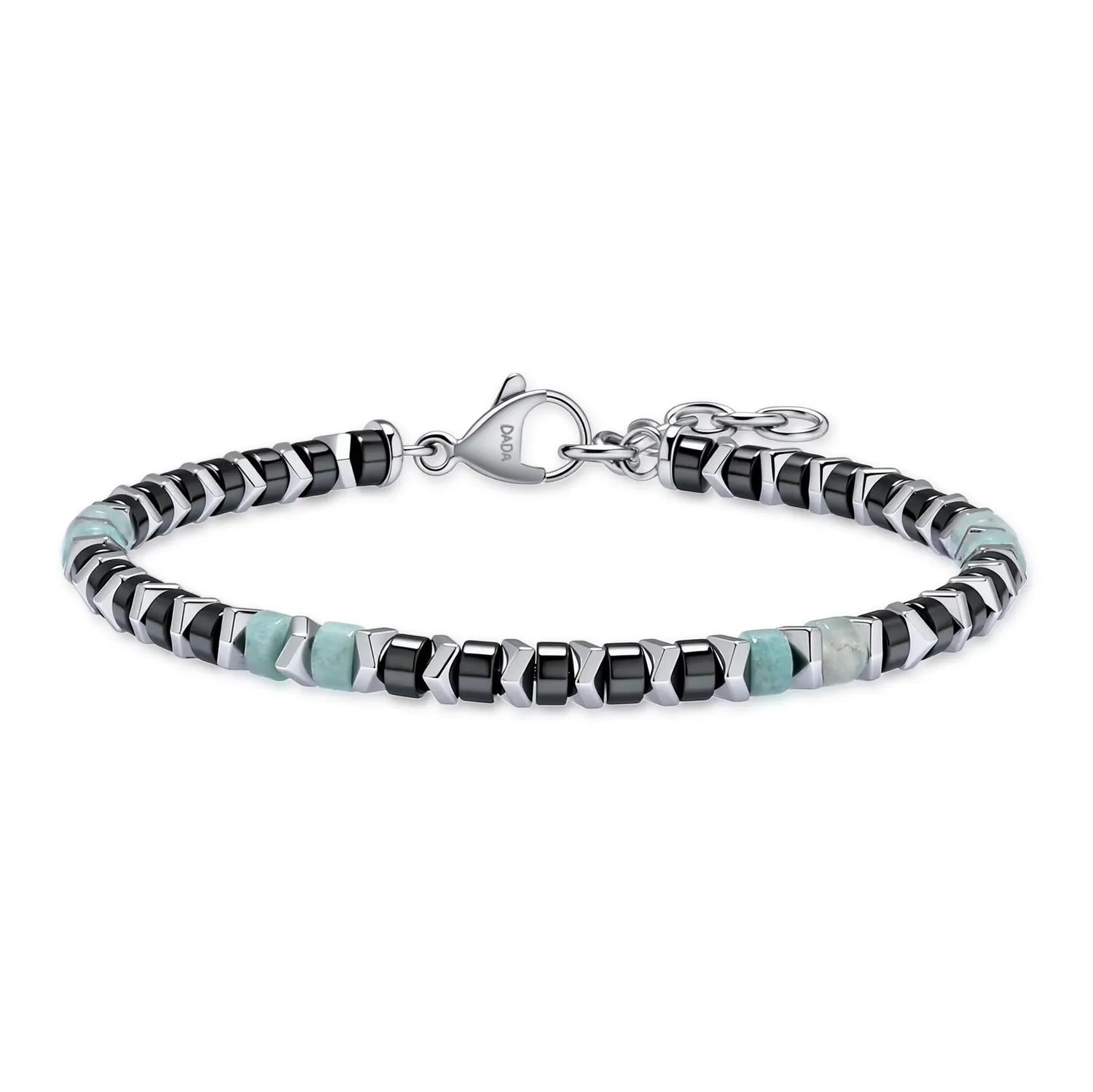 Dada Gioielli bracciale pietre naturali nero amazonite acciaio