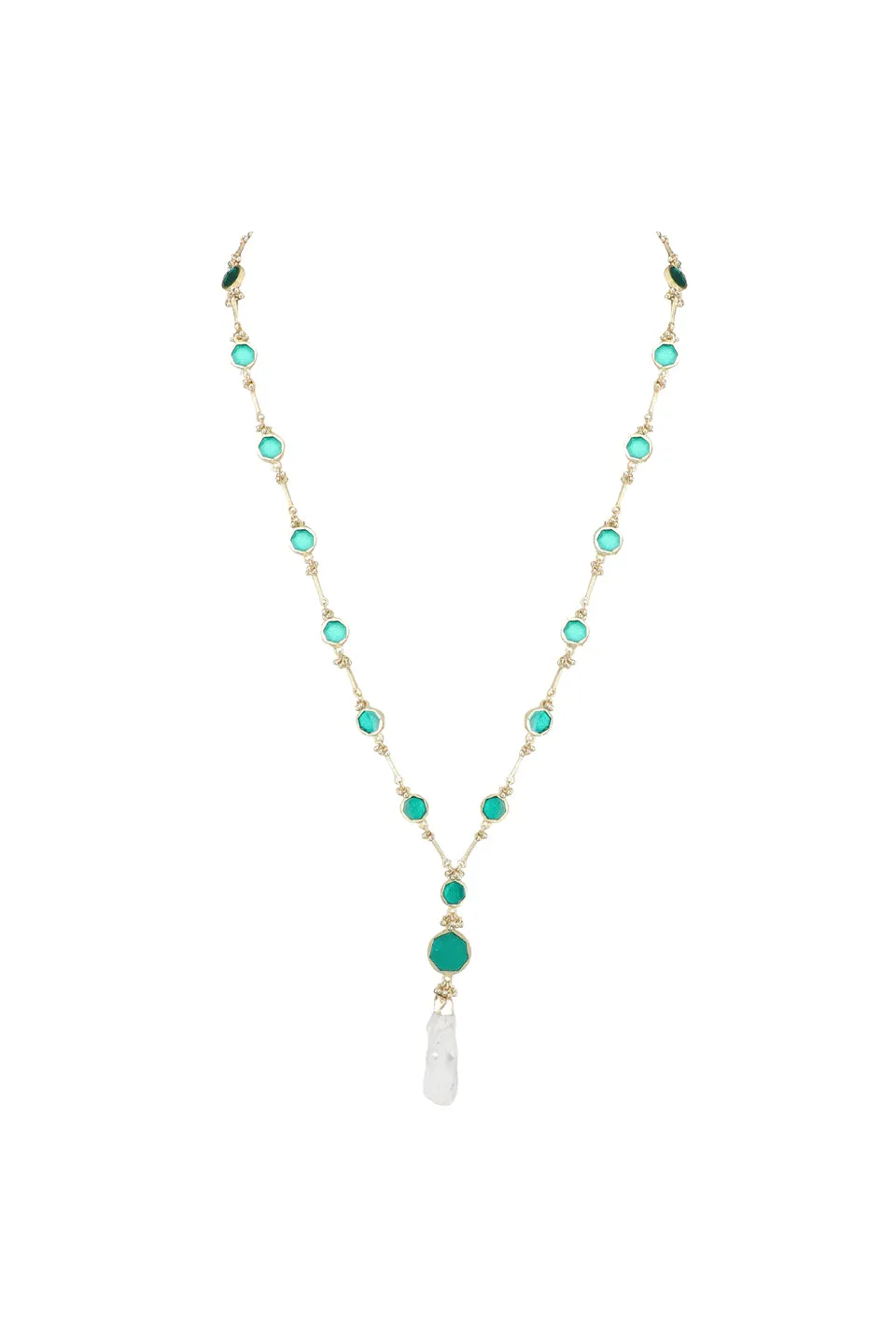 House of Tuhina Round Enamel collana lunga turchese