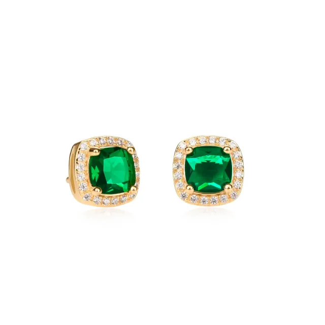 Diamond Treats Halo Cuscino orecchini bottone oro pietra verde