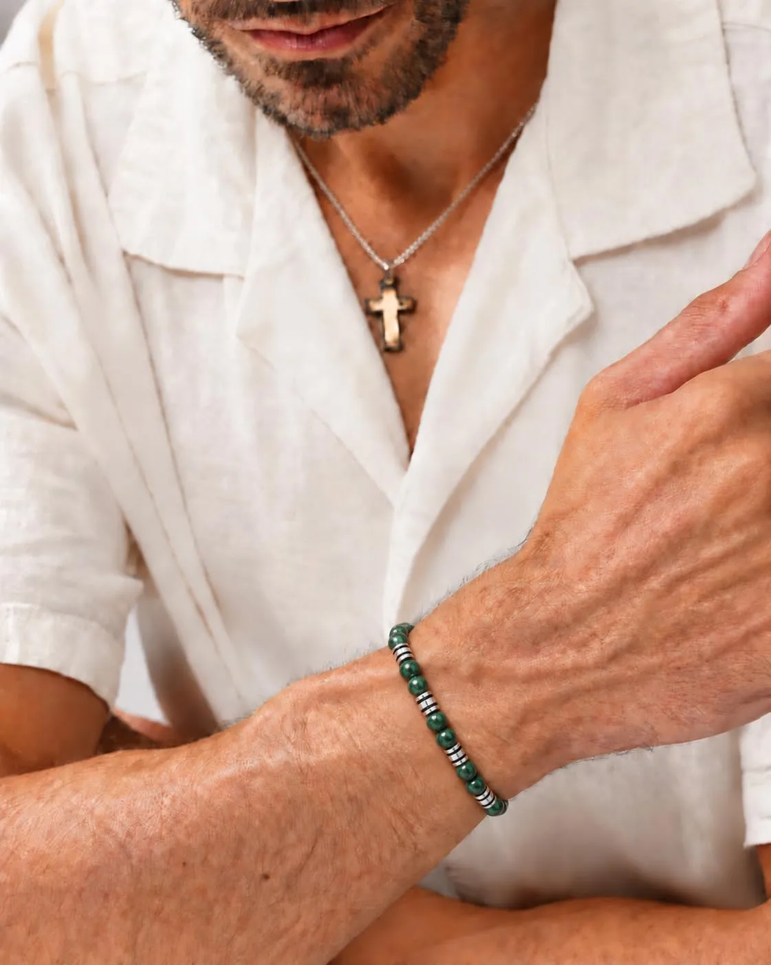 Dada Gioielli Bracciale Uomo Malachite Verde 6mm