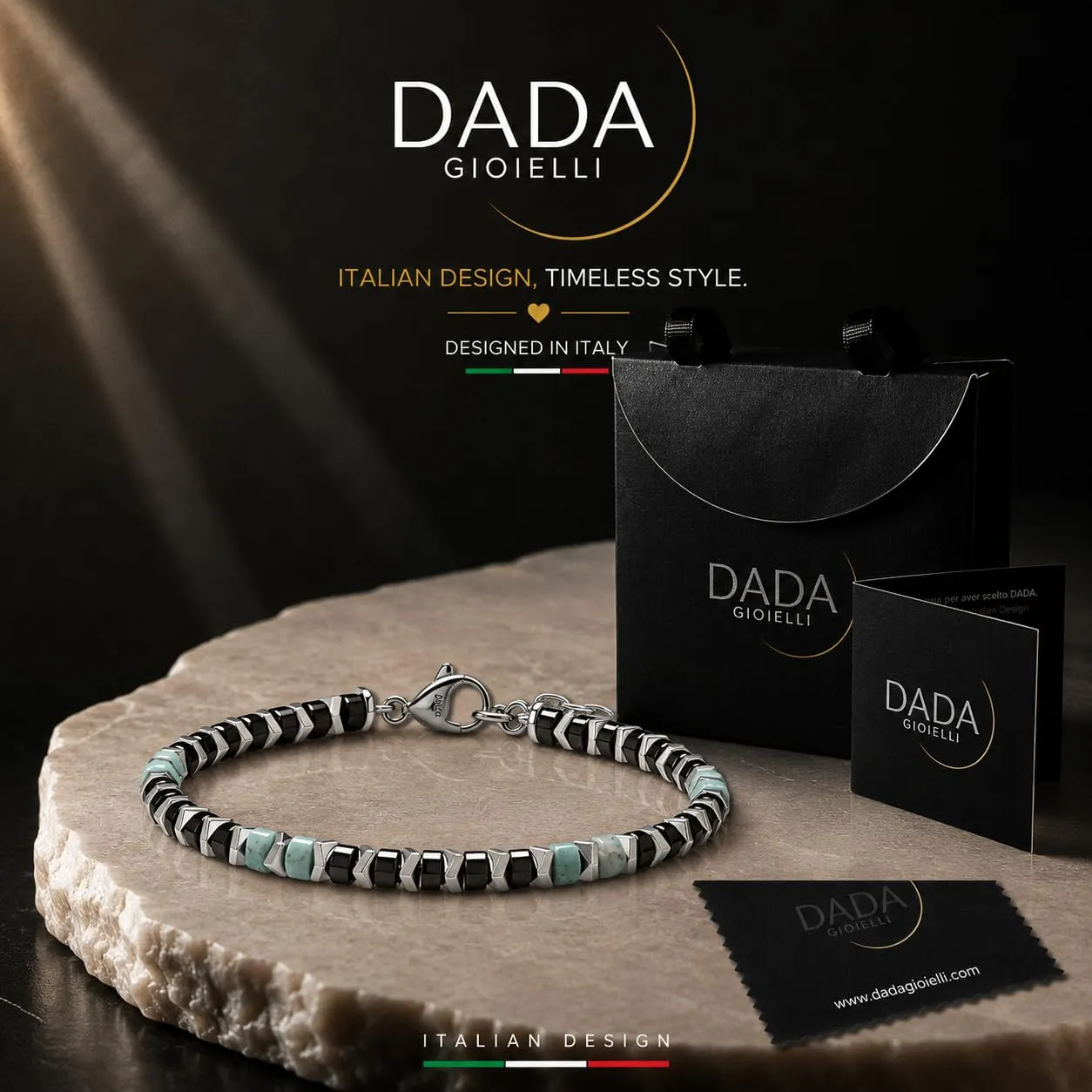 Dada Gioielli bracciale pietre naturali nero amazonite acciaio