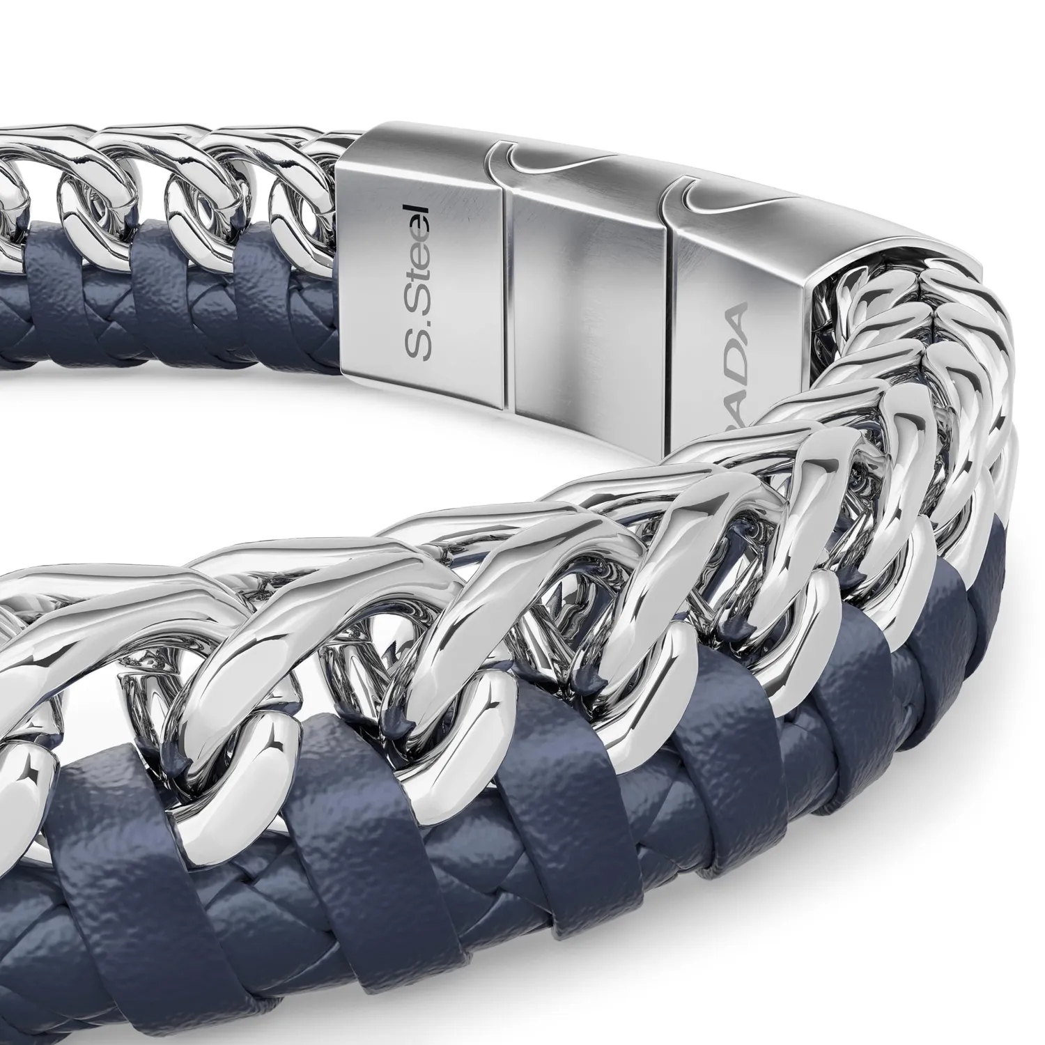 Dada Gioielli Bracciale Uomo Blu Pelle Acciaio