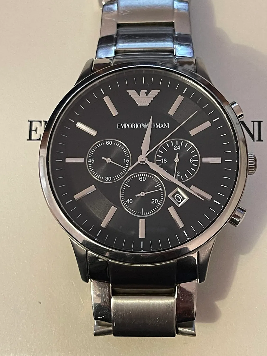Emporio Armani orologio cronografo uomo argento nero