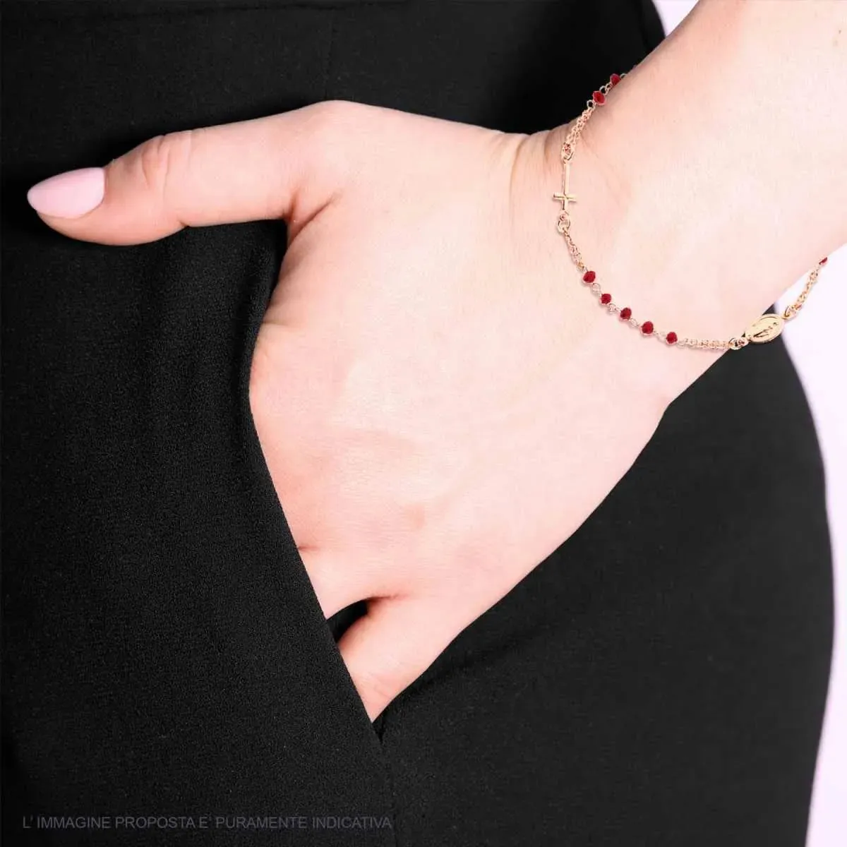 Ornamenta Medaglia Miracolosa bracciale rosario argento rosa rossi