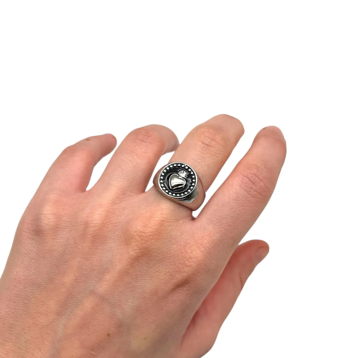 Ornamenta Anello Sacro Cuore tondo nero acciaio regolabile