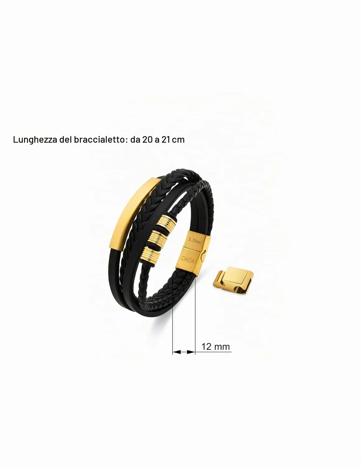 Dada Gioielli Bracciale Uomo Pelle Acciaio Oro