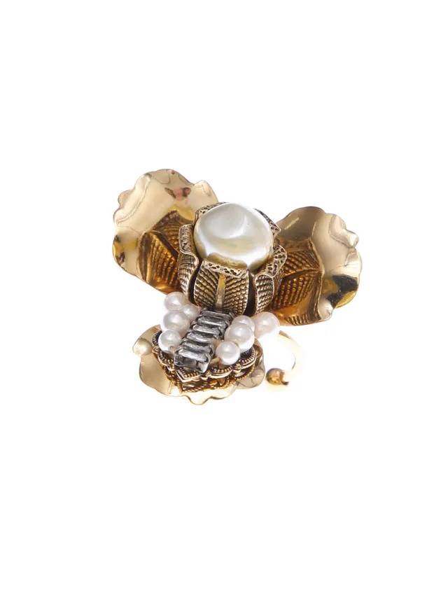 Rada Anello Fiore oro antico con perle baguette